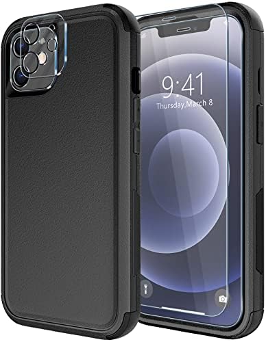 Diverbox למארז iPhone 12 [אטום הלם] [Dropproof] [מגן מסך זכוכית מזג + מגן עדשת מצלמה], כיסוי טלפון הגנה על חובה